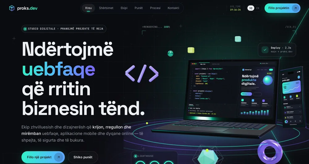 Pamje e faqes kryesore të proks.dev